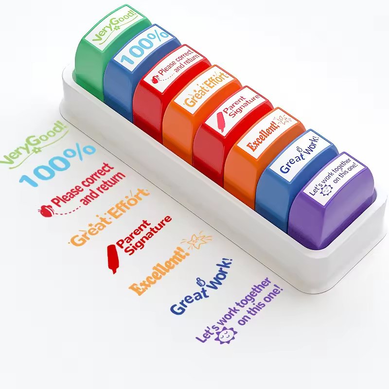 Colorful 8 in 1 Children Teacher Custom Kids Flash Rubber Stamp Clothing Name Stamps Kids Name Stamps