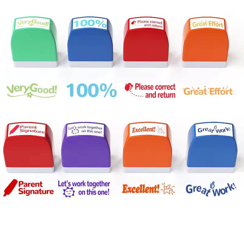 Colorful 8 in 1 Children Teacher Custom Kids Flash Rubber Stamp Clothing Name Stamps Kids Name Stamps