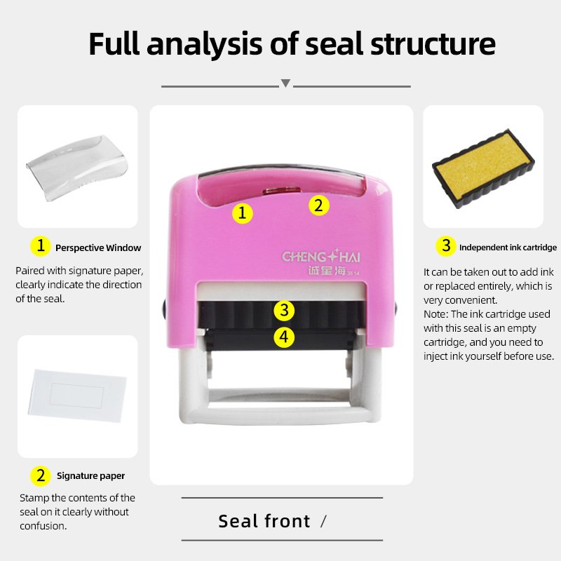 High Quality Self-Inking Office Stamp with Water-Based Ink 38*14mm Plastic for DIY and Scrapbooking