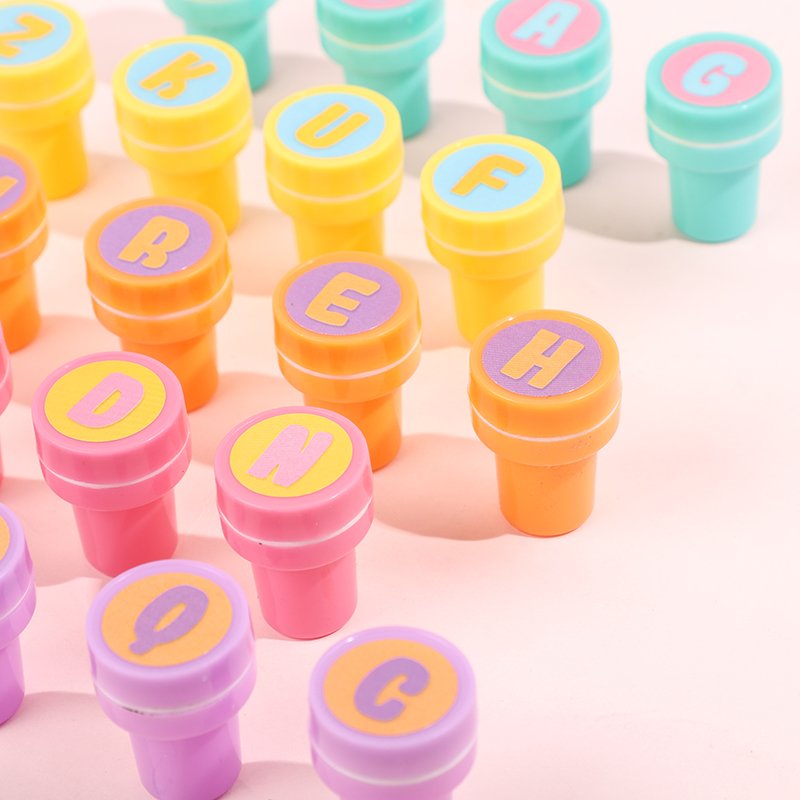 26 Alphabet Self Inking Letter Stamp Round Rubber Stamp Plastic Number Stamp Sets for kids