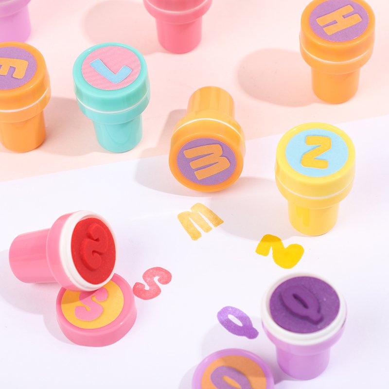 26 Alphabet Self Inking Letter Stamp Round Rubber Stamp Plastic Number Stamp Sets for kids