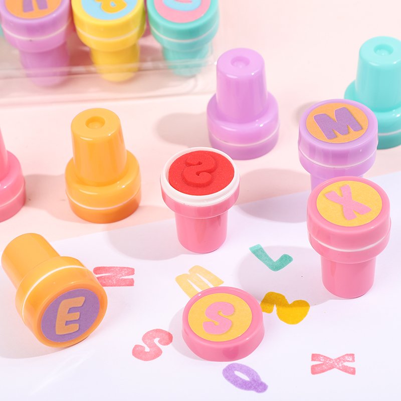 26 Alphabet Self Inking Letter Stamp Round Rubber Stamp Plastic Number Stamp Sets for kids