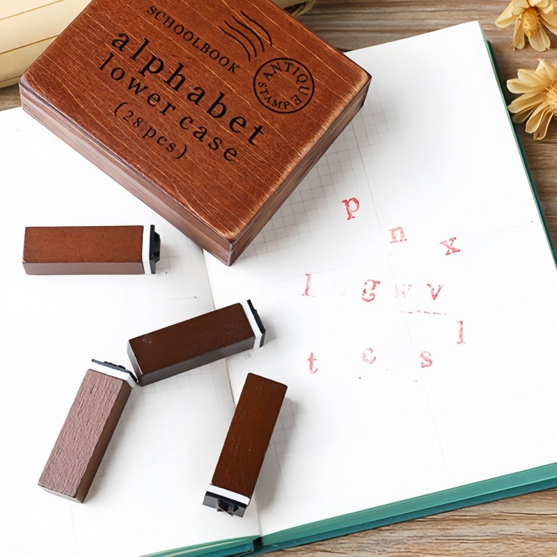 STICKERS PUNK 28 Pcs Alphabet Stamps Vintage Wooden Rubber Letter Number Symbol Stamp Set For Diy Craft Card Making 03546