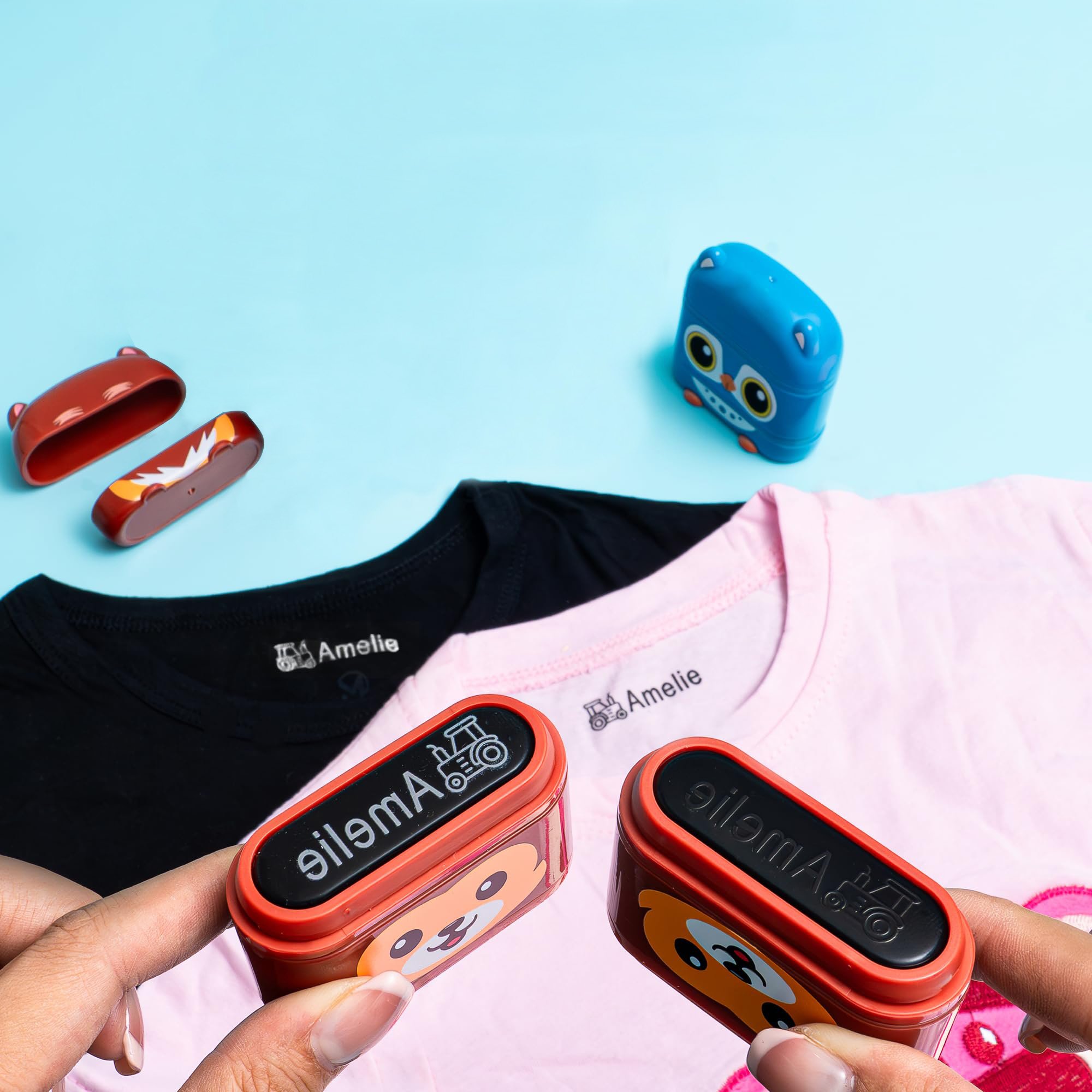 Custom Name Clothing Stamp Automatic double sided ink kids Stamp waterproof Clothing Flash Stamp