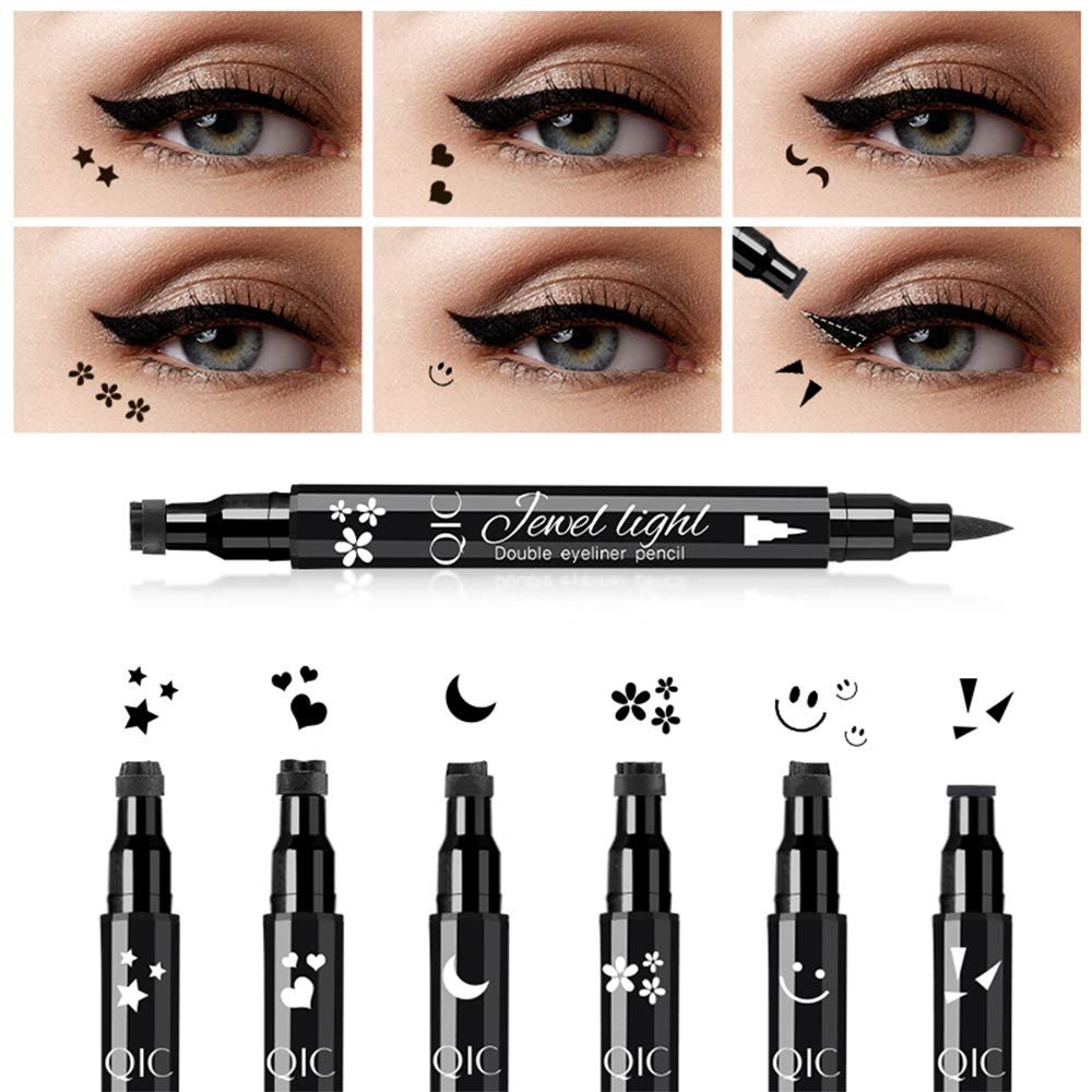 Wholesale Private label Double sided Super Gel Black Liquid Eyeliner pencil Waterproof Smooth Eyeliner Makeup 6 Shapes stamp