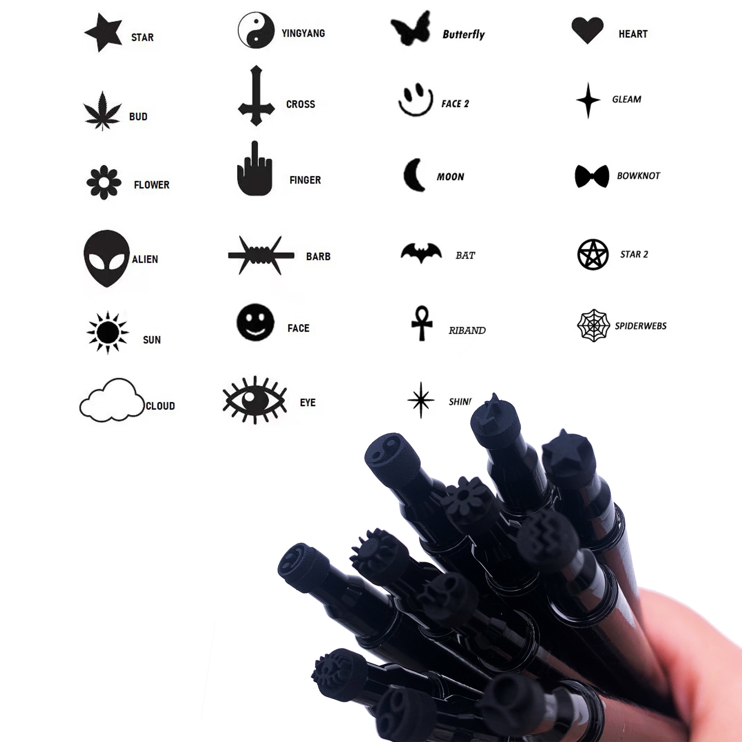 OEM LOGO Waterproof Dual Stamp Liquid EyeLiner 2in1 Heart/Star/Butterfly/Eye/Moon Image Stamp Eyeliner