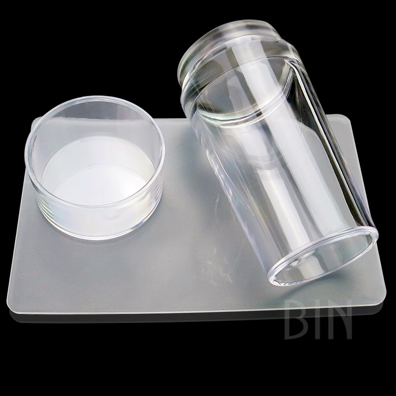 BIN 2.8cm Transparent Nail Stamper With Scraper Jelly Silicone Head Stamp for French Nails Printing Nail Art Stamping Plate