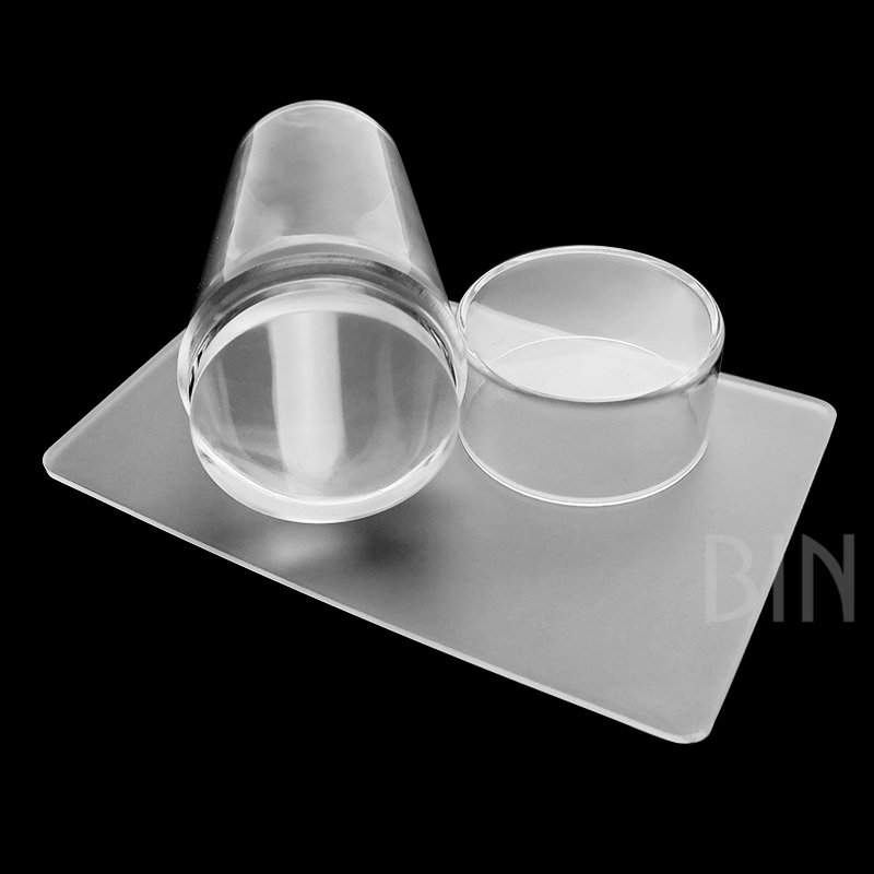 BIN 2.8cm Transparent Nail Stamper With Scraper Jelly Silicone Head Stamp for French Nails Printing Nail Art Stamping Plate