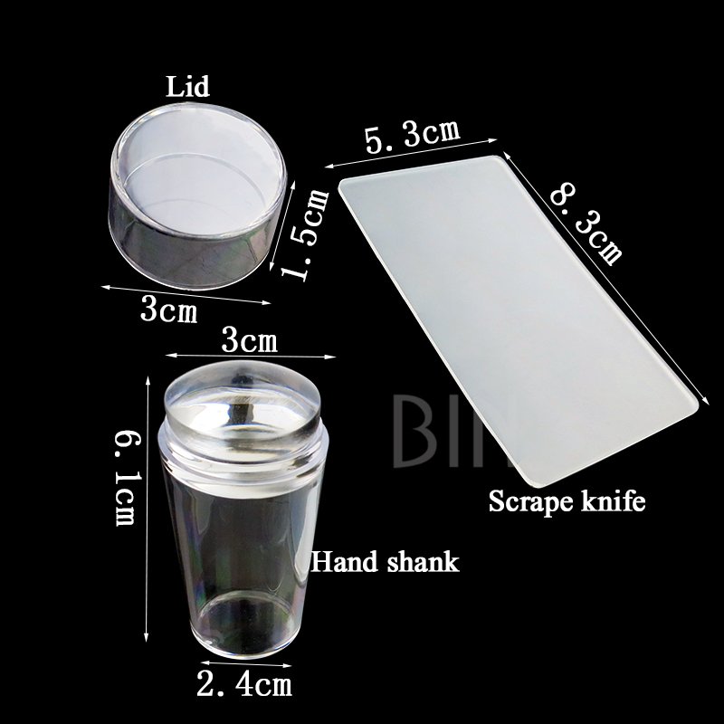 BIN 2.8cm Transparent Nail Stamper With Scraper Jelly Silicone Head Stamp for French Nails Printing Nail Art Stamping Plate