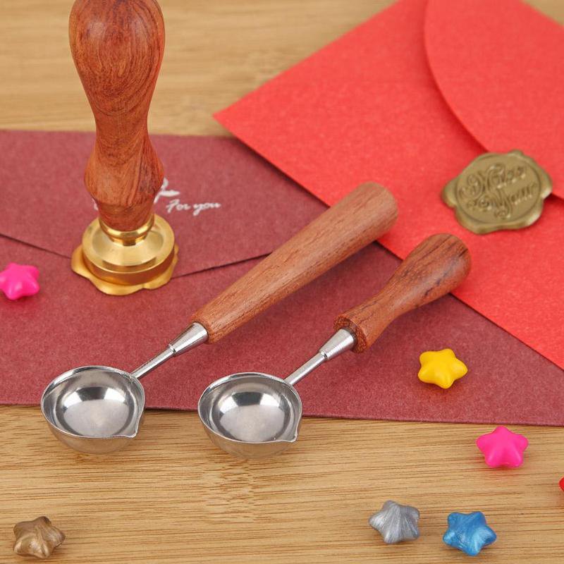 Vintage Wood Handle Sealing Wax Silver Spoon Wax Seal Stamp Spoon
