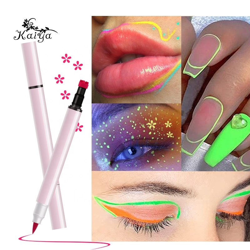 Private Label Makeup Dual End Neon UV Glow In The Dark Fluorescent Purple Eye Liner Flick Flower Heart Tattoo Eyeliner Stamp