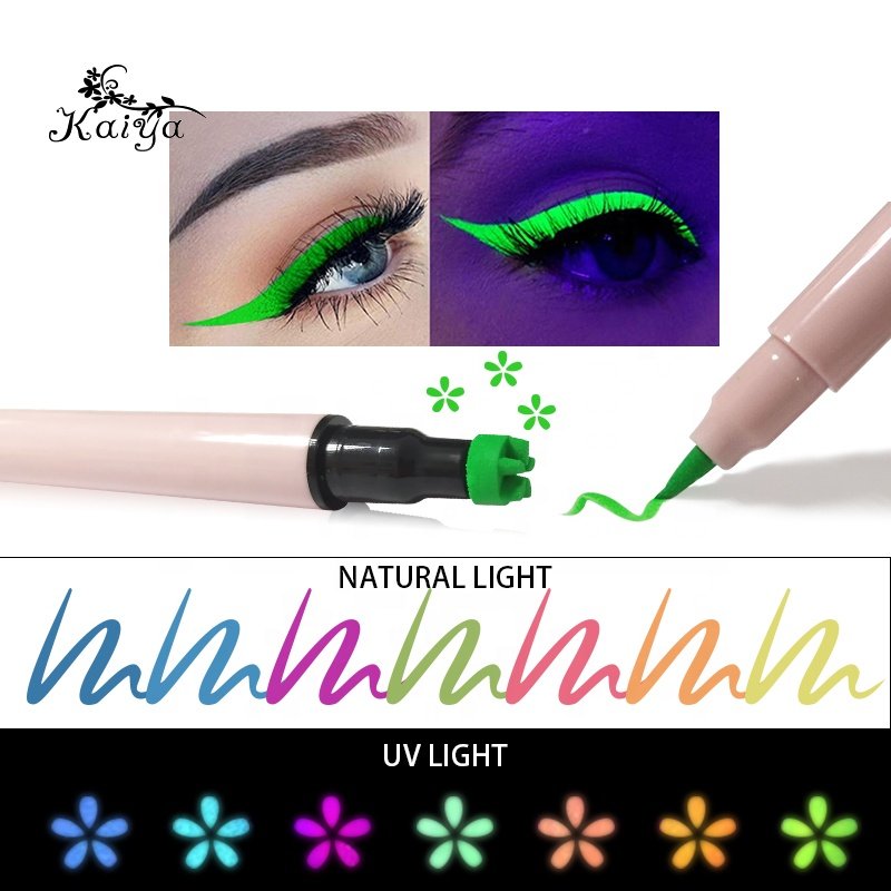 Private Label Makeup Dual End Neon UV Glow In The Dark Fluorescent Purple Eye Liner Flick Flower Heart Tattoo Eyeliner Stamp