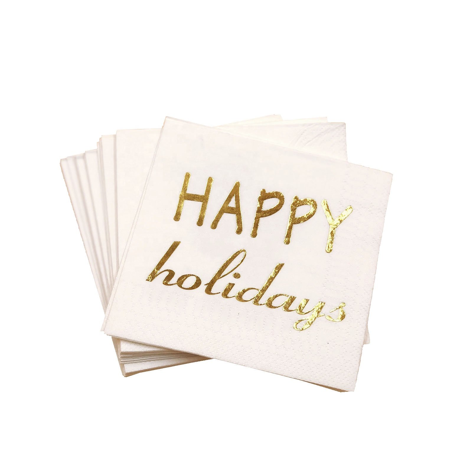Santian 2-3 Ply Gold Foil Stamped Napkins Christmas Party Cocktail Napkins Pack for Your Special Occasion