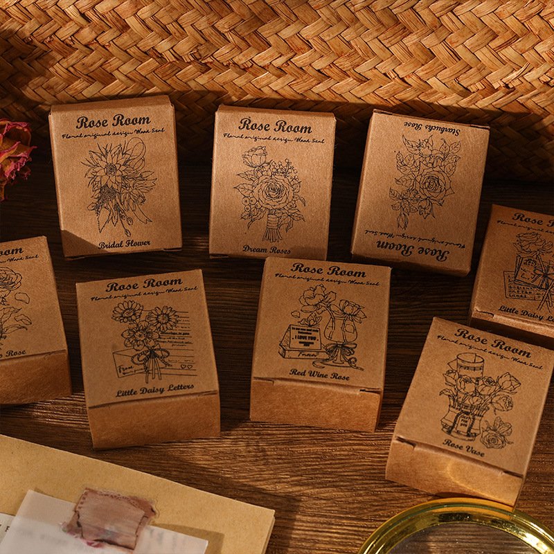 Wholesale creative retro plant hand account rubber diary DIY decorative printing Vintage Flower Rose wooden stamp seal set