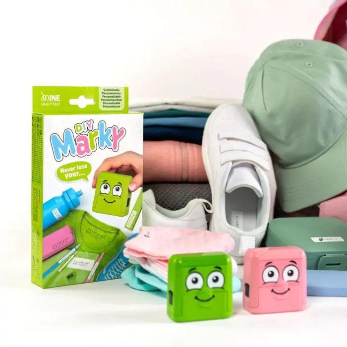 Double Sided Name Stamp with Marky Stamps Kids' Clothing Rubber Stamp for Personalized Logo Name Marking SelfInk Stamp