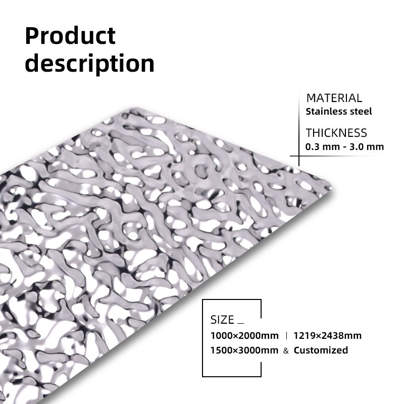 Grade 201304 316 Decorative Stainless Steel Sheet Stamped/Water Ripple Effect for Ceiling Decoration