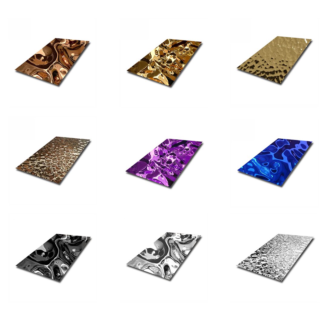 Ss 201 ss 430 Pvd Color Gold Mirror Water Wave Stainless Steel Stamped Ripple Sheet For Wall Panel Ceiling Decoration