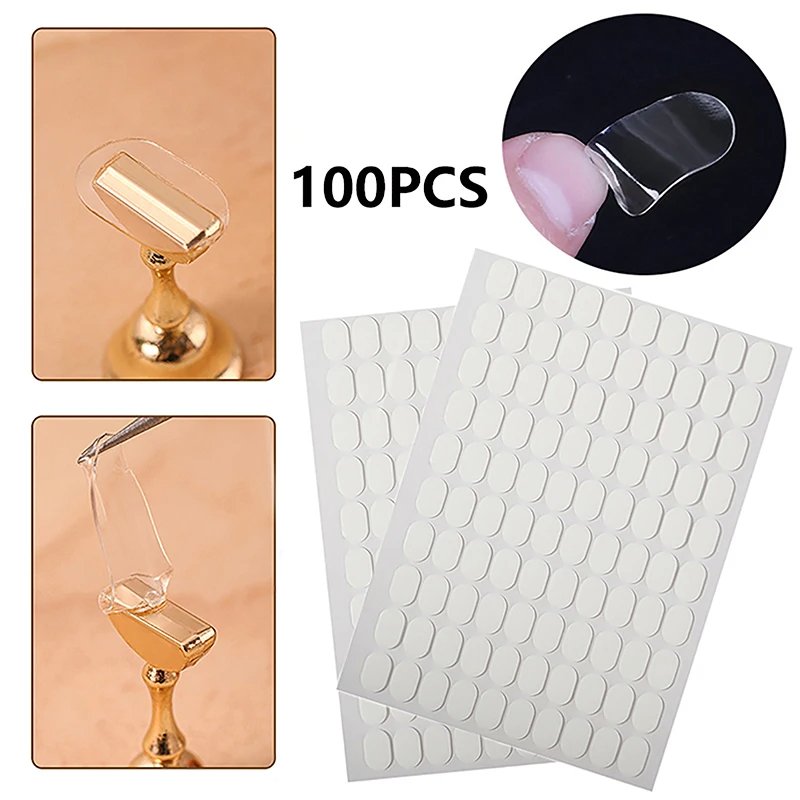 100 Pcs Press On Double Side Jelly Tape Nails Glue Free Self-Adhesive Clear Stickers Manicure Art Display Stand Tabs