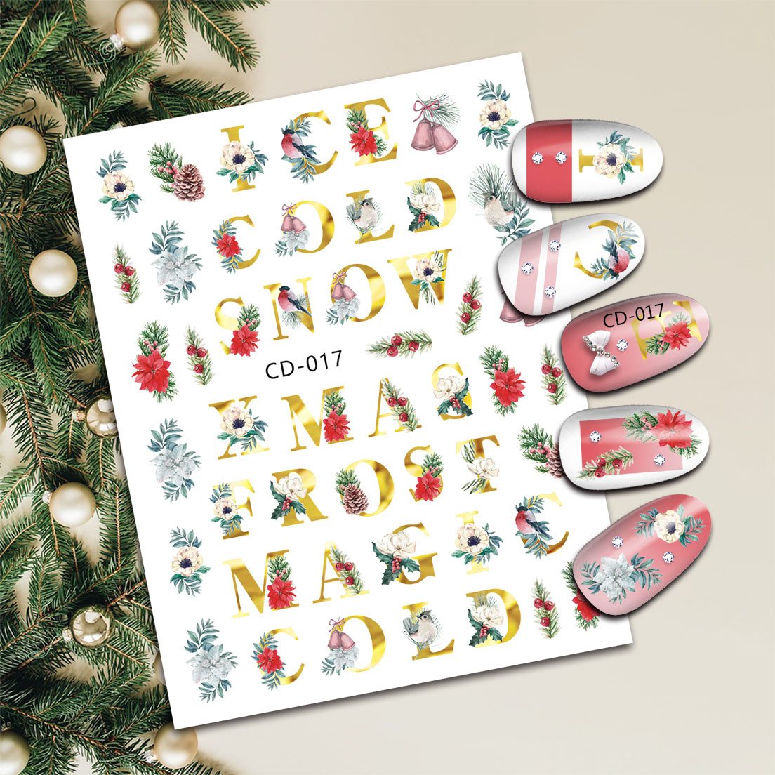 3D Cartoon Nail Christmas tree snowflake Elk socks accessories stainless stamped Nail Tattoo Manicure Decorations nail wraps