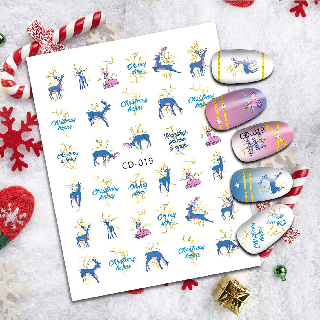 3D Cartoon Nail Christmas tree snowflake Elk socks accessories stainless stamped Nail Tattoo Manicure Decorations nail wraps