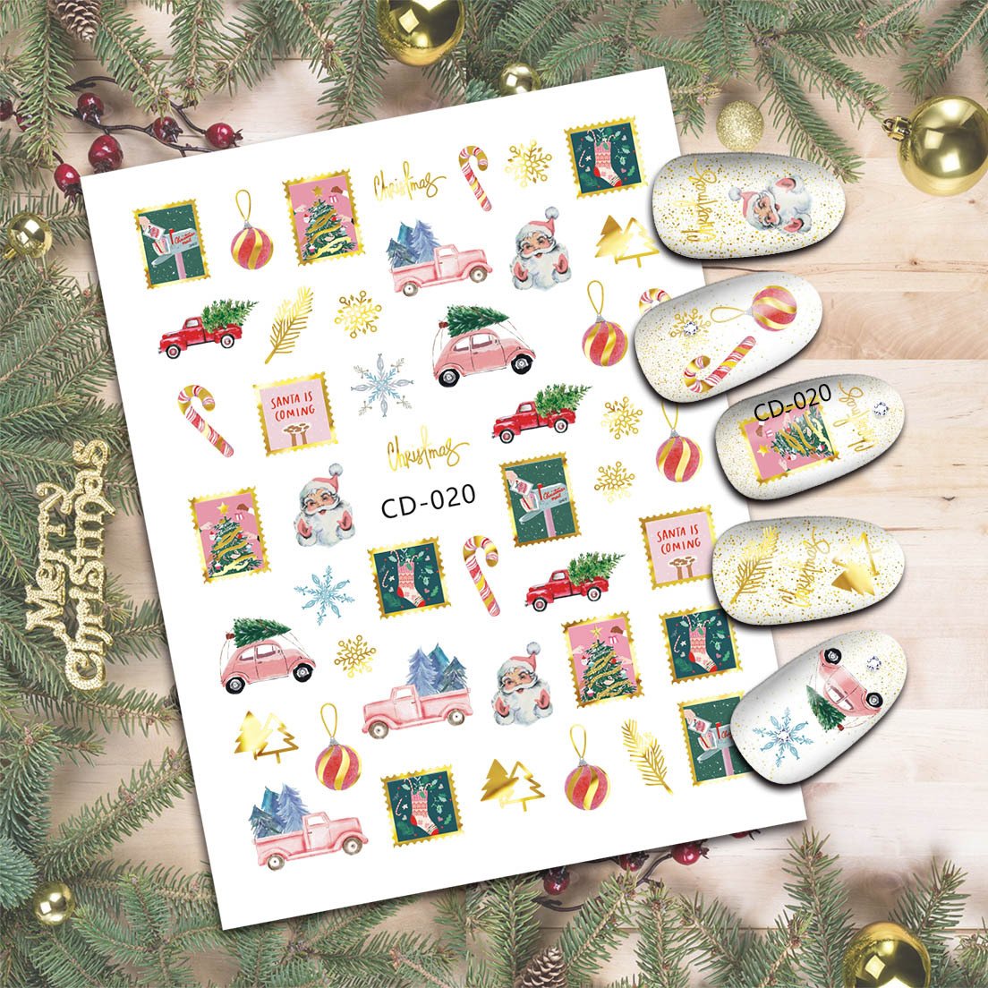 3D Cartoon Nail Christmas tree snowflake Elk socks accessories stainless stamped Nail Tattoo Manicure Decorations nail wraps