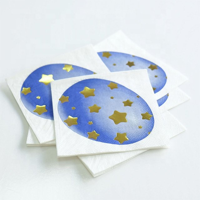 Santian Custom Designed 3-Ply Paper Foil Stamped Napkins Foldable Serviettes in Pack for Cocktail Party Color Prints