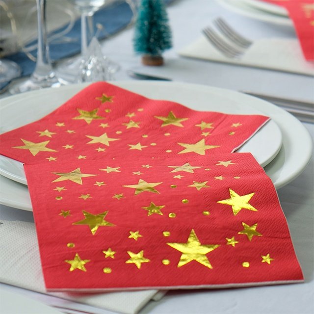 Santian Custom Designed 3-Ply Paper Foil Stamped Napkins Foldable Serviettes in Pack for Cocktail Party Color Prints