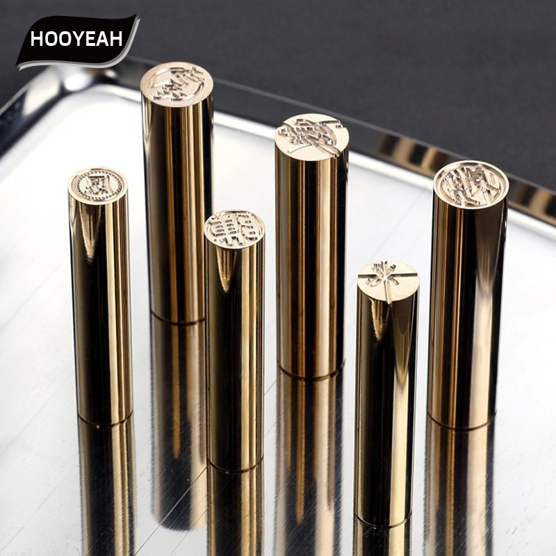 Mini cylindrical stamp head brass wax film gift packaging stamp hand account copper head stamp wholesale