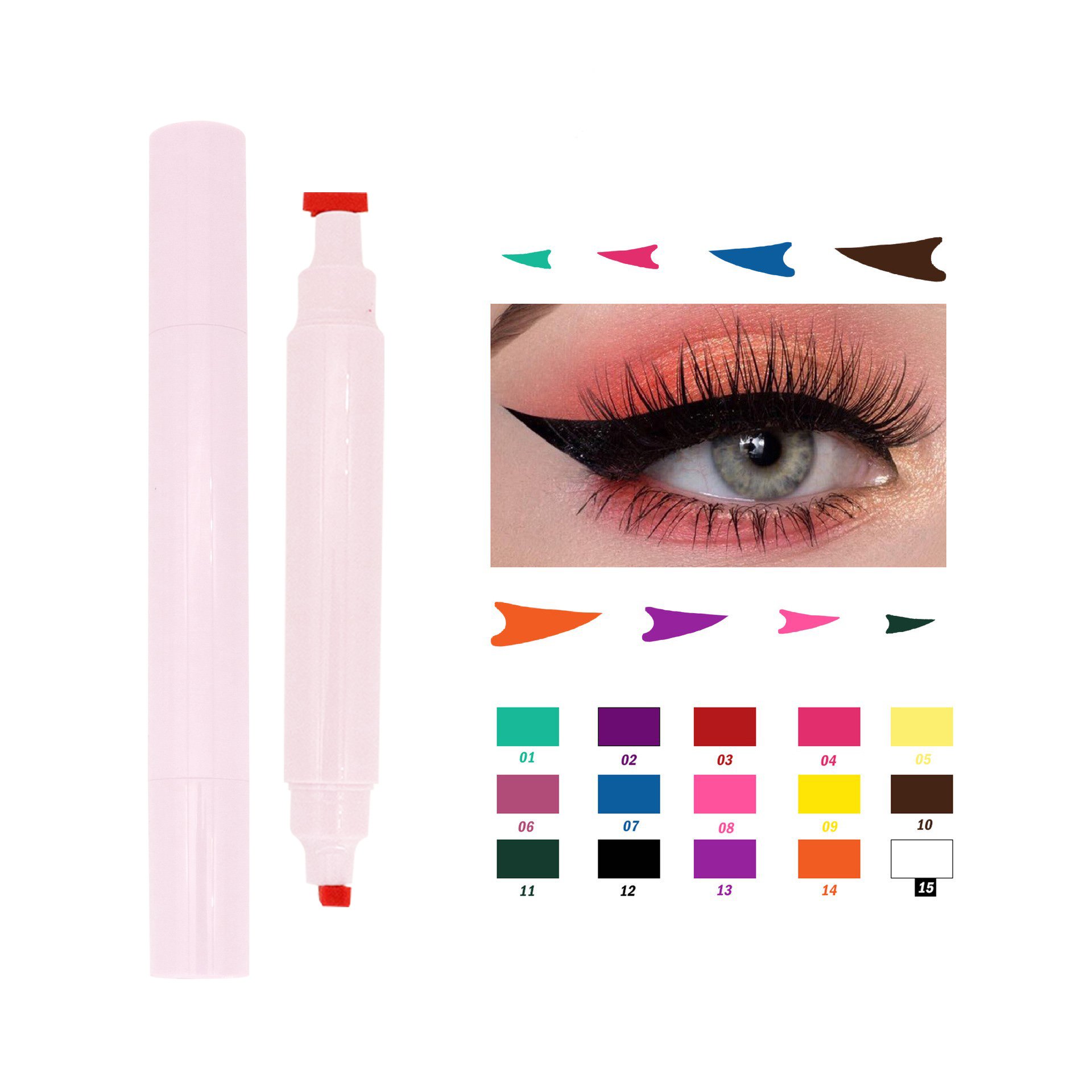 Neon Purple Liquid Eyeliner Eye Liner Tattoo Eyeliner Stamp Private Label Makeup Dual End Black Waterproof 15 Colors 2years