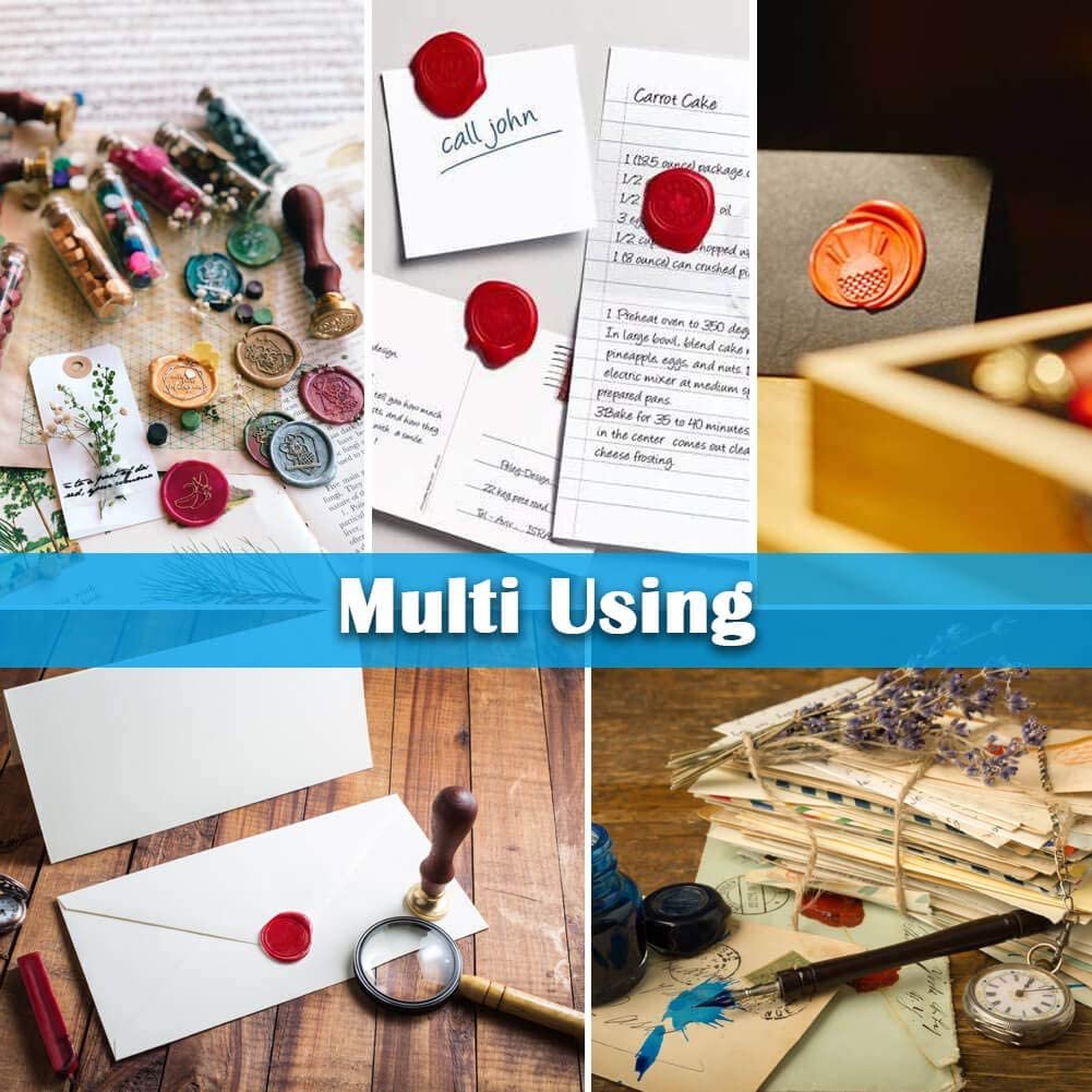 Sealing Wax Kit with Wax Seal Beads Stamp Warmer Spoon Envelopes and Tealight Candles for Letter Sealing