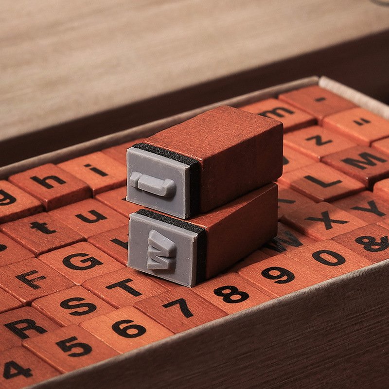 70pcs/in Time Stamps English Wooden Handbook Stamps Cross-border Vintage Alphanumeric Combination Handbook Stamps