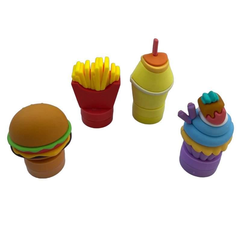 Self-Inking Cute 3D Fast food Hamburger French Fries Kids Toy Rubber Stamps For Children