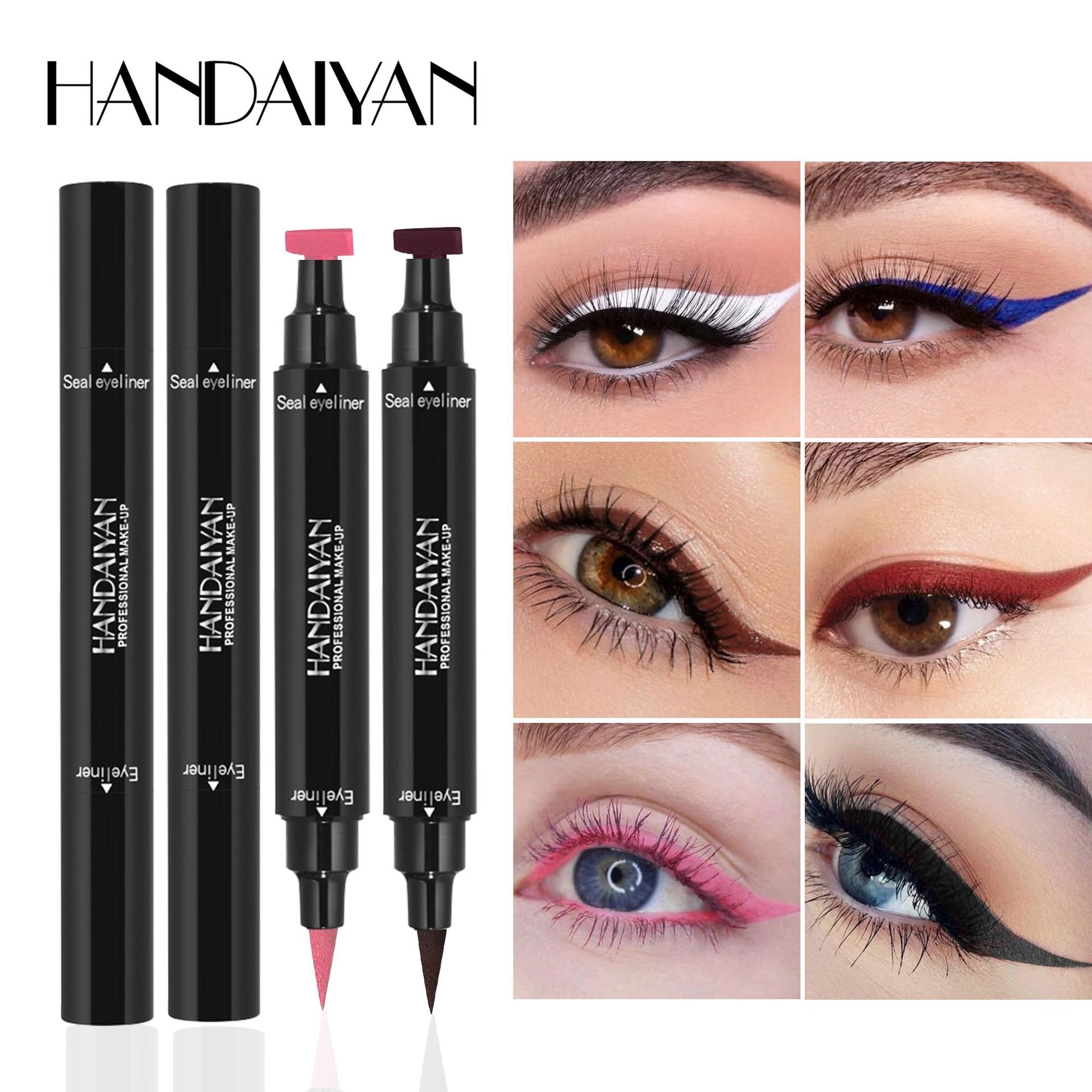 2 IN1 Winged Stamp Colored Liquid Eyeliner Pen Waterproof Fast Dry Double-ended Black Blue Pink Brown Seal Eye Liner MakeUp Tool