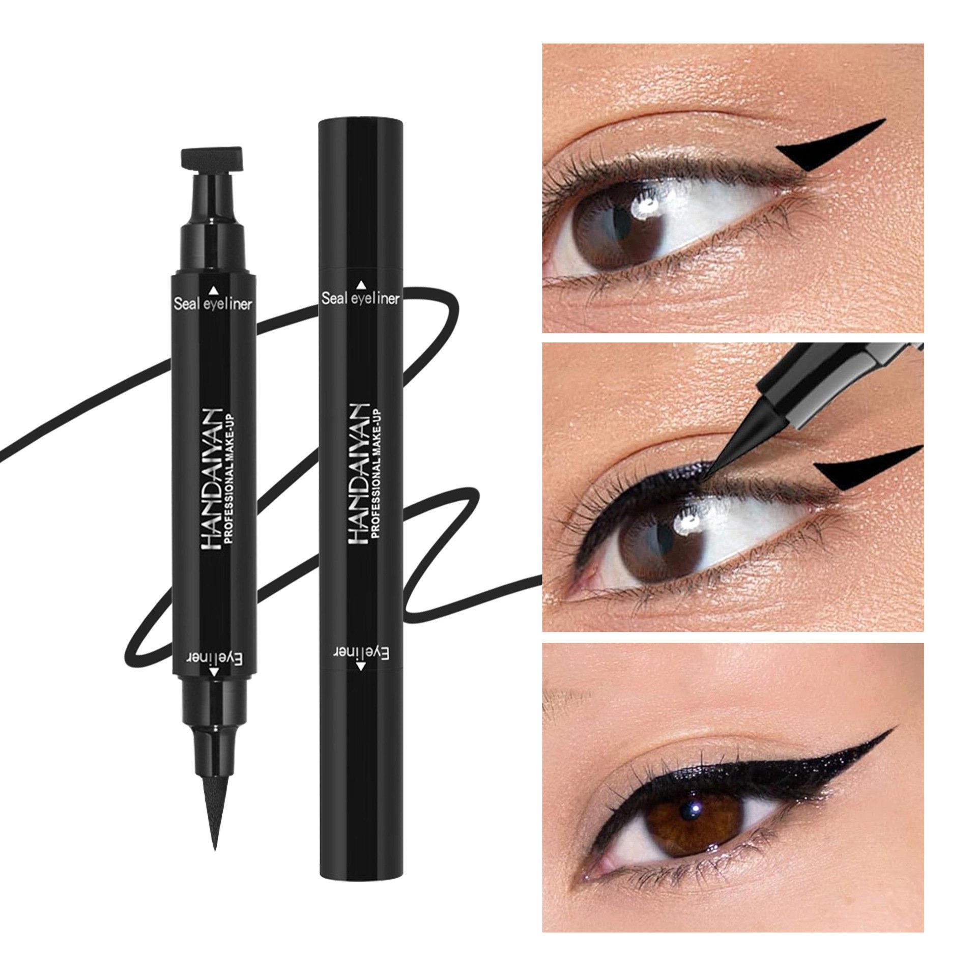 2 IN1 Winged Stamp Colored Liquid Eyeliner Pen Waterproof Fast Dry Double-ended Black Blue Pink Brown Seal Eye Liner MakeUp Tool
