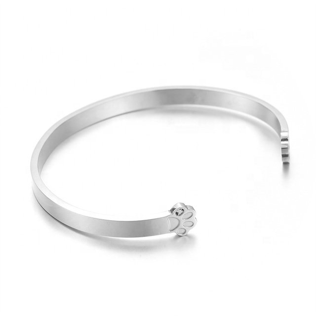Yiwu Aceon Velle Stainless Steel Stylish Animal Element Pet Lover Jewelry Stamped Paw Ending Cuff Spirit Blank Engrave Bangle