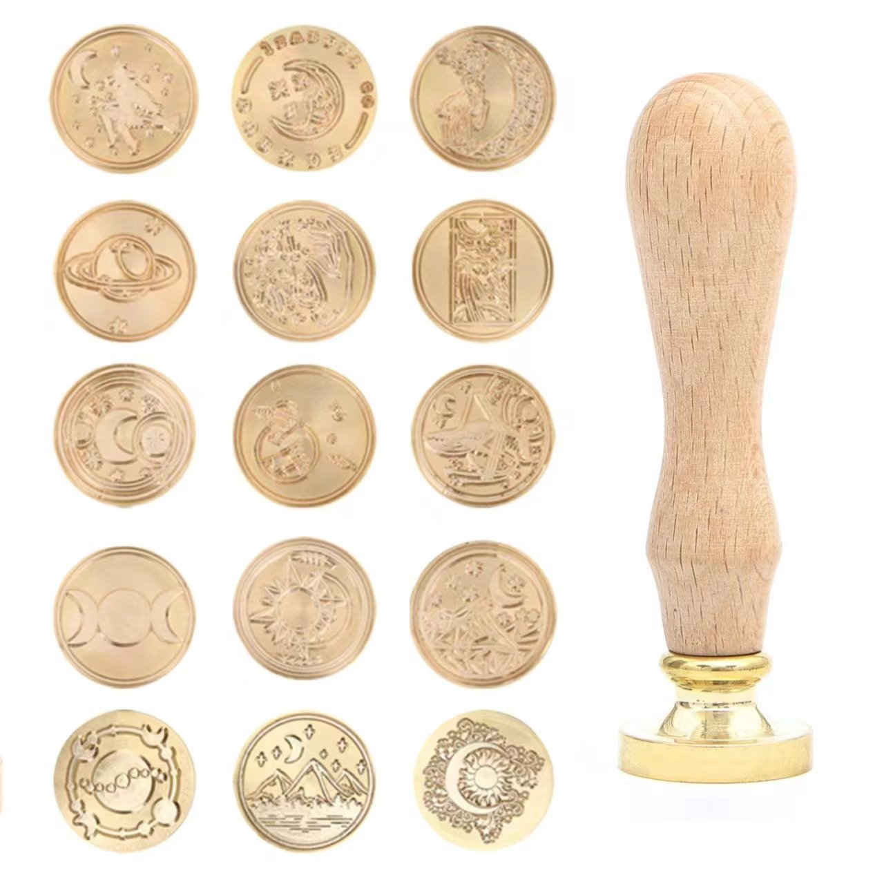 Factory Wood Stamp Handle Round Brass Head Customize Wax Seal Stamps For Invitation Wedding