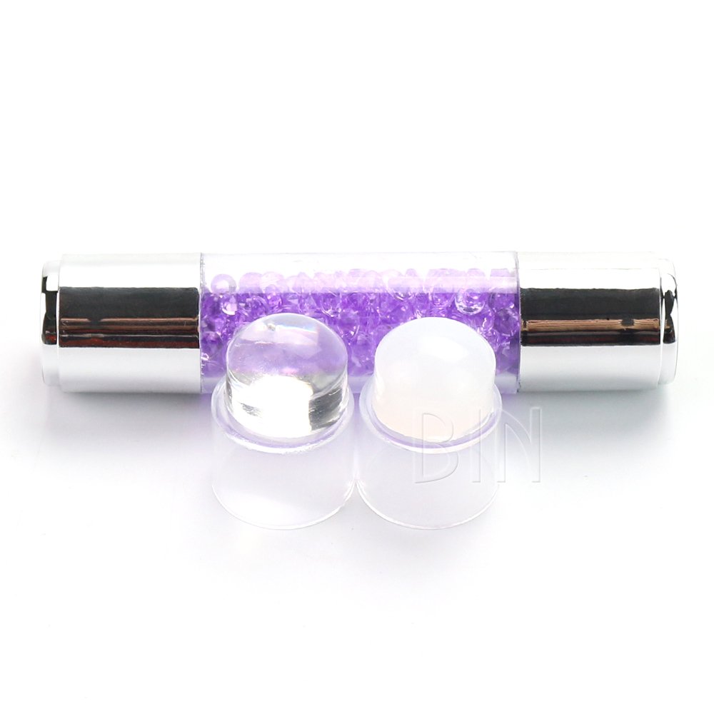 BIN Double 2 in 1 Nail Stamper Silicone Stamp Head White Clear Jelly Stamp Rhinestone Pen Shape for Manicure Nail Art