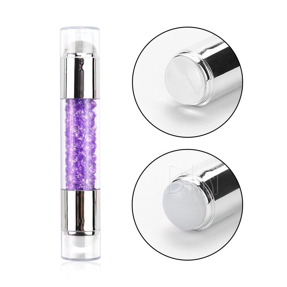 BIN Double 2 in 1 Nail Stamper Silicone Stamp Head White Clear Jelly Stamp Rhinestone Pen Shape for Manicure Nail Art