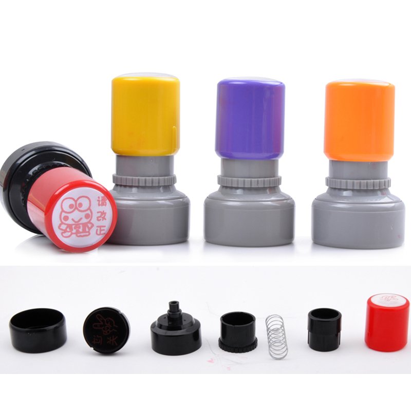 HA23 Round Pre Inked Teacher Stamps Clear Custom Flash Stamp Handle Stamper