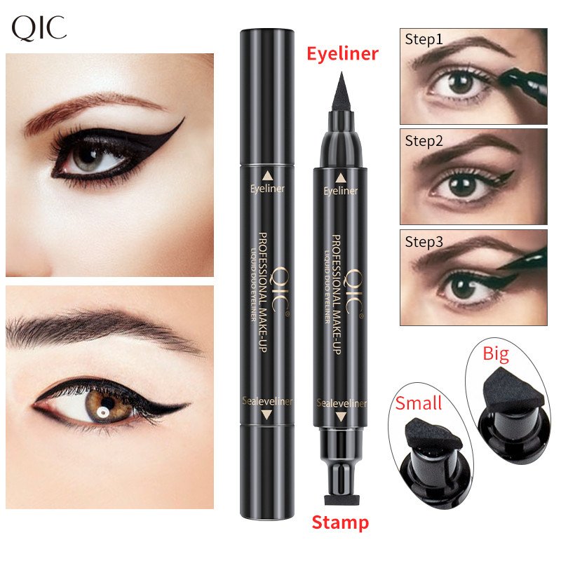 QIC Fashion Liquid Eyeliner Pencil Super Waterproof Black Double-Headed Stamps Eye Liner Eye Cosmetic Makeup Tool