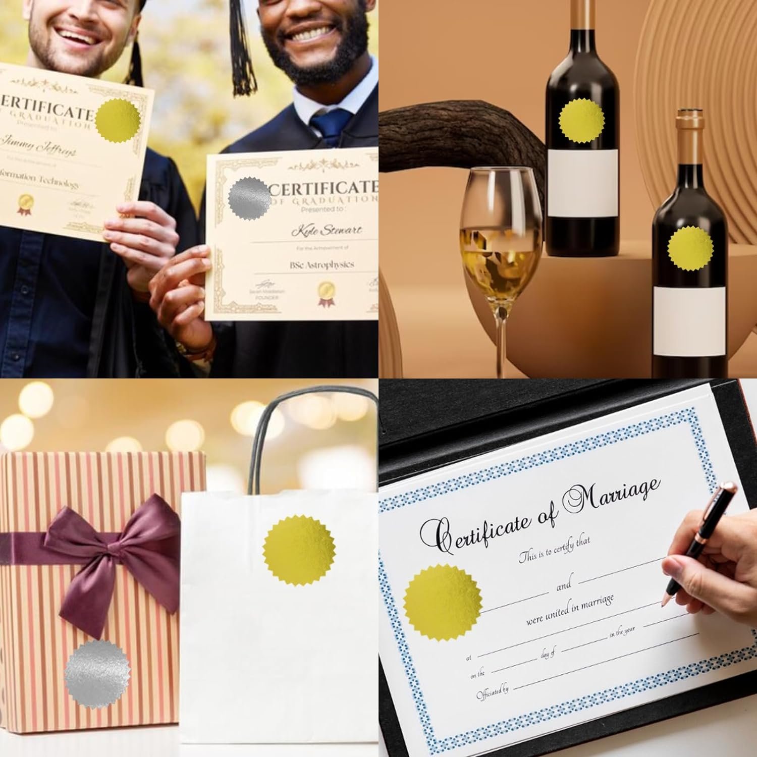 Glossy Self-Adhesive Foil Seal Labels for Certificates Notary Embossing Awards Corporate Seals Silver for Business School