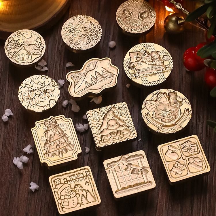 New Christmas Series Solid Brass Stamps Embossed Sealing Wax Beads Metal Head Stamps Holiday Gift Manufacturer Wholesale