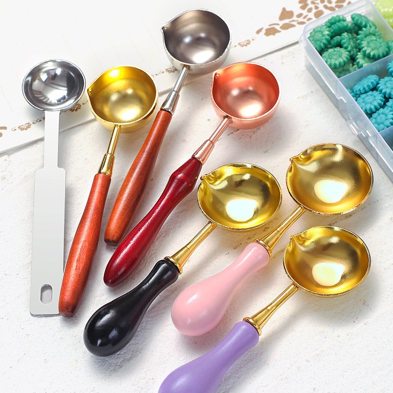 Wax Sealing Melting Spoon, Maple Wooden Handle Gold Spoon for Wax Seal Stamp,Art Craft,Wax Seal Holder for Letter Envelope