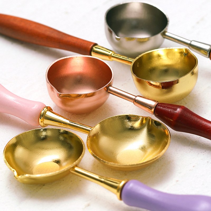 Wax Sealing Melting Spoon, Maple Wooden Handle Gold Spoon for Wax Seal Stamp,Art Craft,Wax Seal Holder for Letter Envelope