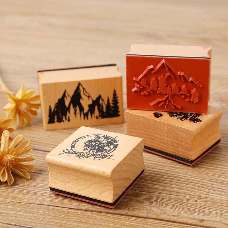 Customized 8PCS Mountains And Forests Handbook Stamps DIY Vintage Nature Scenery Literary Daily Decorative Wooden Stamps