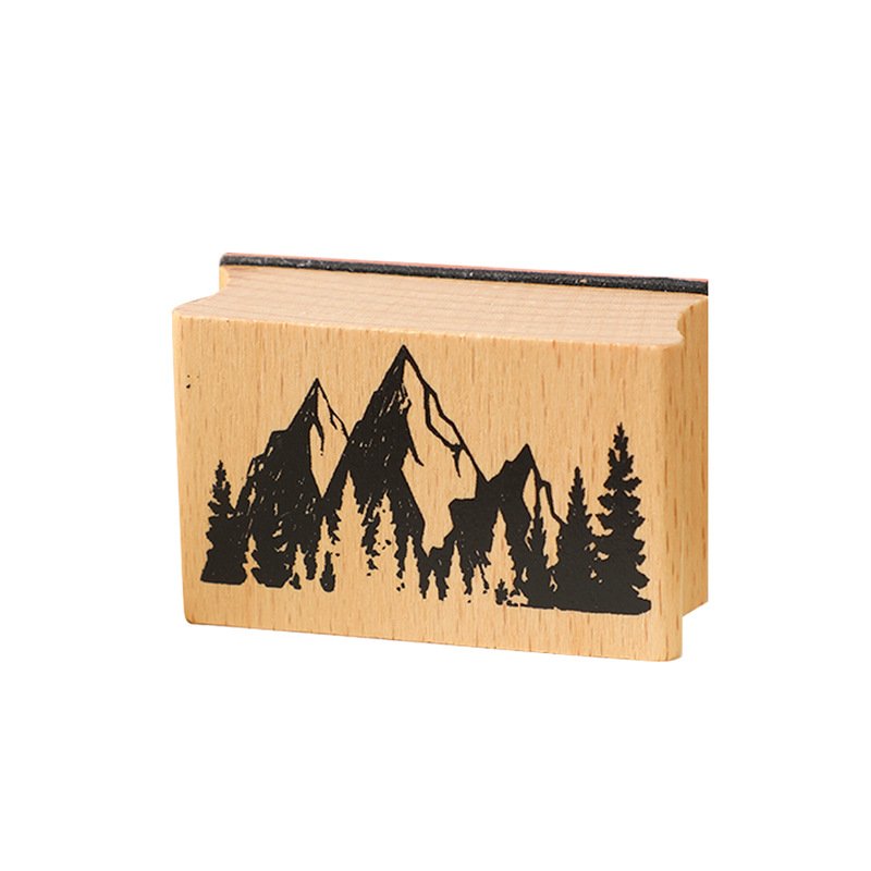 Customized 8PCS Mountains And Forests Handbook Stamps DIY Vintage Nature Scenery Literary Daily Decorative Wooden Stamps