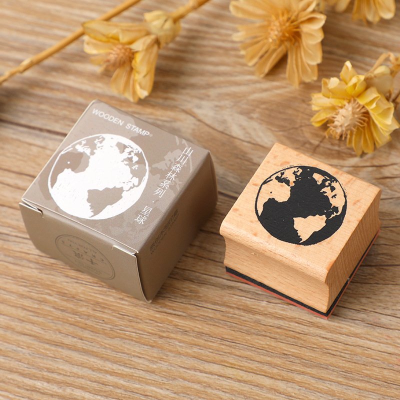 Customized 8PCS Mountains And Forests Handbook Stamps DIY Vintage Nature Scenery Literary Daily Decorative Wooden Stamps