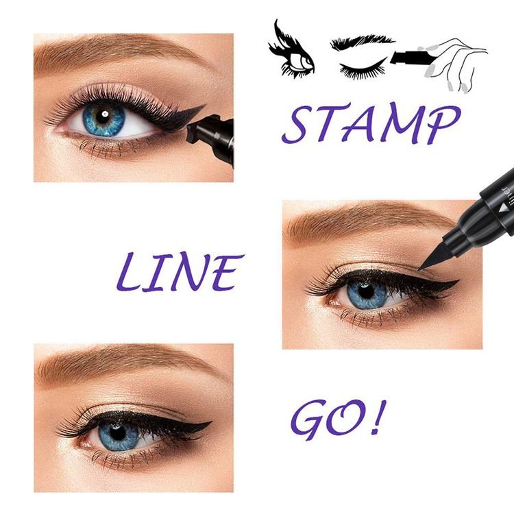 2 In 1 Liquid Eyeliner Pencil Waterproof Black Double-headed Stamps Eye Liner Eye Cosmetic Makeup Stamp Eyeliner Pencil