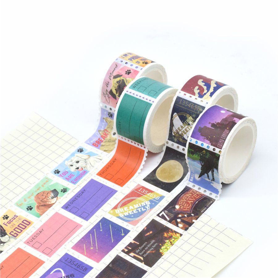 Washi Tapes Set Vintage Stamp Stickers Roll Retro Decorative Paper Stickers for DIY Arts Crafts