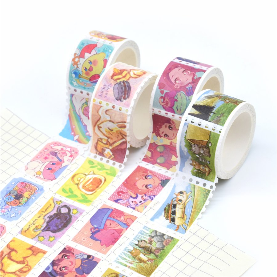 Washi Tapes Set Vintage Stamp Stickers Roll Retro Decorative Paper Stickers for DIY Arts Crafts